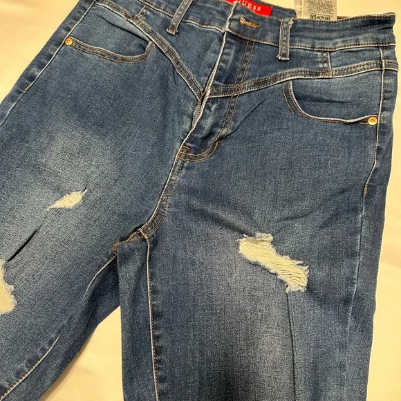 Guess Women's Distressed Blue Skinny Jeans - Picture 3 of 8